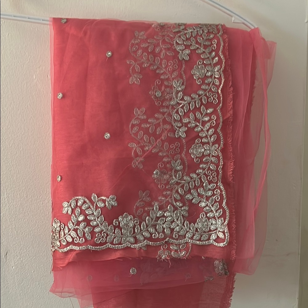 Pink sari  Embroidered with Silver Accents